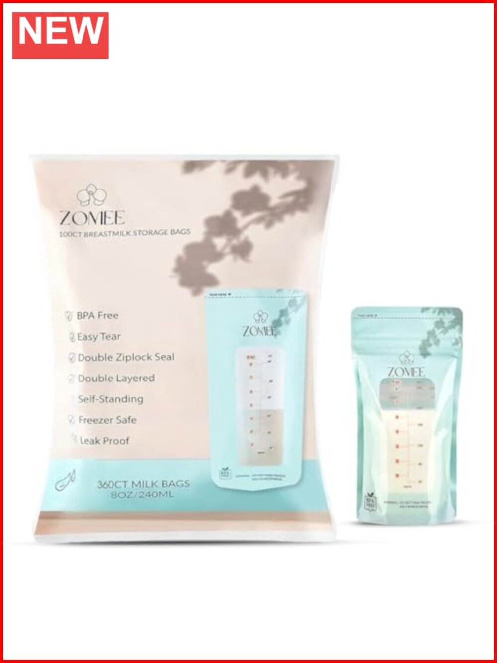 Breast Milk Storage Bags 360ct Leakproof BPA-Free Freezer Safe 8oz